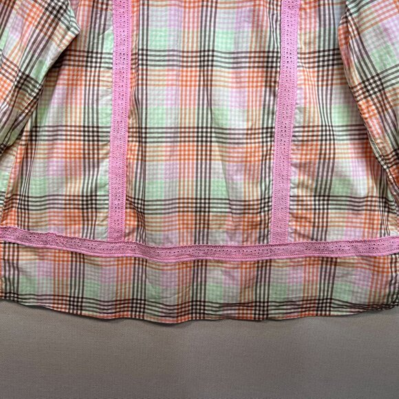 Lands End Womens Blouse Top Size1X Muticolor Plaid Keyhole Neck Casual Retro - Picture 5 of 12